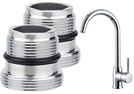 Alicer 2pcs Wasserhahnadapter, M18 - M22 Aussengewinde mit Gummidichtung, für Küche, Badezimmer, Wasserfilter, Schlauch, Reiniger, Dusche, Silber, Kupfer, Poliert