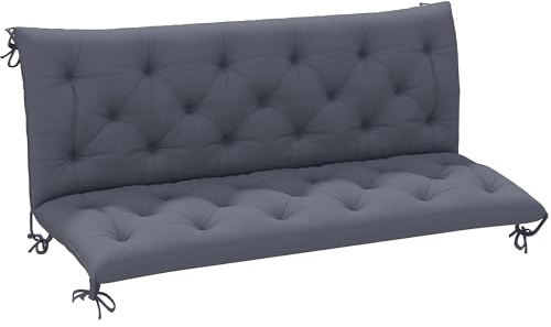 Outsunny 59 x 38 Tufted Bench Cushion for Outdoor Furniture, 3-Seater Replacement for Swing Chair, Patio Sofa/Couch, Overstuffed, Includes Backrest, Dark Gray