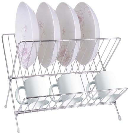Abtropfgestell Geschirr, 2-Stufiges Geschirrabtropfgestell Edelstahl, Geschirr AbtropfstäNder Abtropfgitter, Zusammenklappbarer X-Form Dish Drying Rack für KüChenspüLen Etc