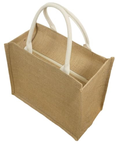 Lievsious Jute Tasche mit Reißverschluss Wasserdicht Groß Einkaufstaschen Shopper Bag Jutebeutel Strandtasche Faltbar Handtasche Geschenktasche