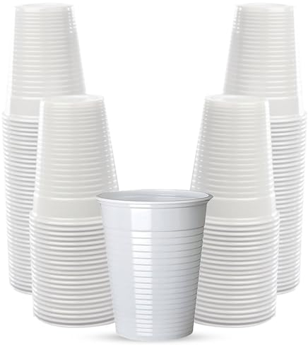 CHEF ROYALE 7oz White Plastic Drinking Cups - 50 Pieces Recyclable BPA Free Eco-Friendly for Halloween, Easter, Christmas, Birthdays, Wedding