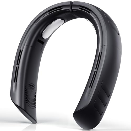 Kukiwhy Ventilador de cuello actualizado, 4 piezas Turbo 6000 mAh ventilador de cuello portátil, ventilador de mano ajustable de 360°,ventiladores personales USB sin aspas para viajes al aire-negro