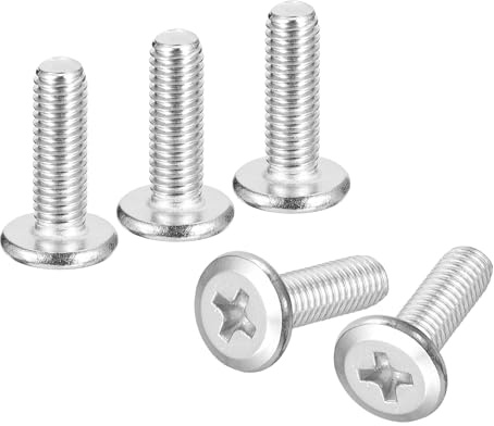 sourcing map M5x16mm 10Pcs 304 Stainless Steel Phillips Drive Machine Screw | Flat Round Head, Full Thread, Bright Finish, Phillips Head Screws, Furniture Screw Connection Bolt Screw