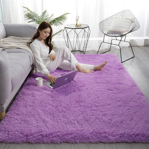 Guetto Hochflor Teppich Wohnzimmer rutschfest Fellteppich Shaggy Flauschig Weich Modern Kunstfell Fell Imitat Einfarbig, Teppich für das Schlafzimmer/Wohnzimmer/Kinderzimmer,Lila,200x300cm