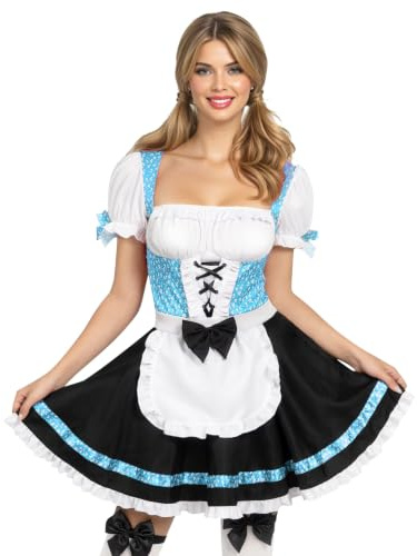 Spooktacular Creations Women German Oktoberfest Costume Set, Black and Blue German Beer Girl Dress and High Stockings S S