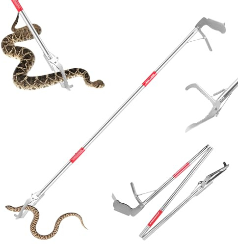 Repgfor 50 Collapsible Stainless Steel Snake Grabber Tool: Multi-Functional Hook, Tongs, Pole, Reacher for Safe Snake Handling and Rattlesnake Catching