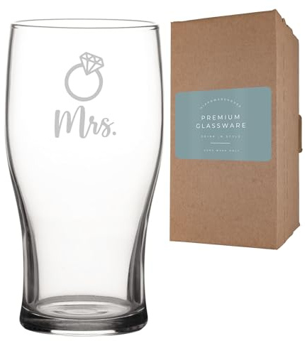 Hippowarehouse Mrs. Ring Engraved Pint Glass Beer Dad Mum Sister Brother Gift Birthday Present Fathers Day