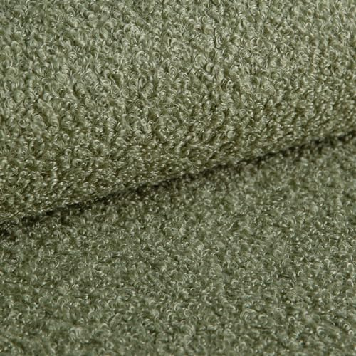 Heko Panels Tela Bouclé Polsterstoff Boucle Möbelstoff Frottier-Velours Ignífugo Tela a Medida para Coser para Decoración Fundas de Almohada Textil para el Hogar 300 x 142 cm Verde Oliva Tena