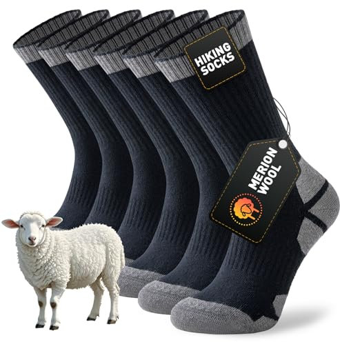 Niorasen Merino Wool Walking Socks for Men Women, Cushioned Anti Blister Performance Hiking Socks for Running, Sports, Cycling, Trekking, Work, Casual Thicked 3 Pairs