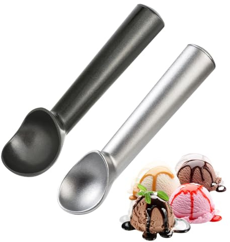2 helados (negro, plata), cuchara anticongelante de 18cm, dispensador de puck de aluminio, diseñado para durar y fácil de limpiar, adecuado para helado, galletas, sorbetes, almendras