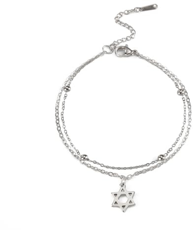EUEAVAN Star of David Bracelet Jewish Jewish Prayer Bracelet Hebrew Judaica Anklets Star Hexagram Pendant Protection Amulet Jewelry Hanukkah Gifts for Women (silver)