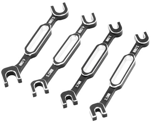 POENVFPO RC Car Wrench, 4PCS Aluminum Alloy RC Car Wrenches Turnbuckle Nut Ball Joint Remover Maintenance Spanner 3.06.0mm for Boat (Black