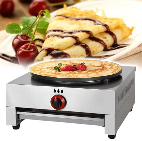 Eastnmythet Máquina para Hacer Crepes de 16 Pulgadas y 1700 W, Sartén para Hacer Panqueques, Sartén para Crepes Antiadherente, Máquina Comercial de Escritorio para Hacer Crepes de Acero,Gas