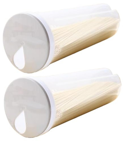 2PCS Spaghetti Container Storage Rotating Portion Control Spaghetti Container Easy Access Plastic Pasta Storage Containers for Noodles, Grains & Snacks