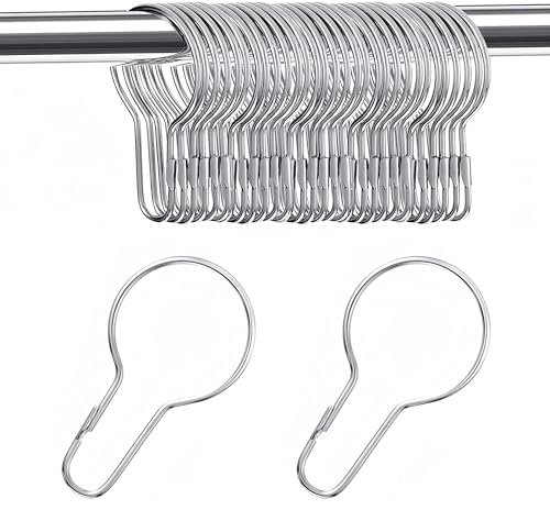 hioseyre 30Pcs Stainless Steel Shower Curtain Hooks, Silver, Rust-proof, Suitable for Bathroom, Bedroom, Kitchen