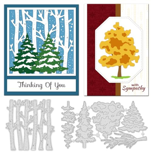 INFUNLY 5 Stück DIY Baum Schneiden Stirbt für Karte machen Tannenbaum Metall stanzt Baum Zweig stanzt geschichteten Bäume Stamm Prägevorlagen für DIY Scrapbooking Alben