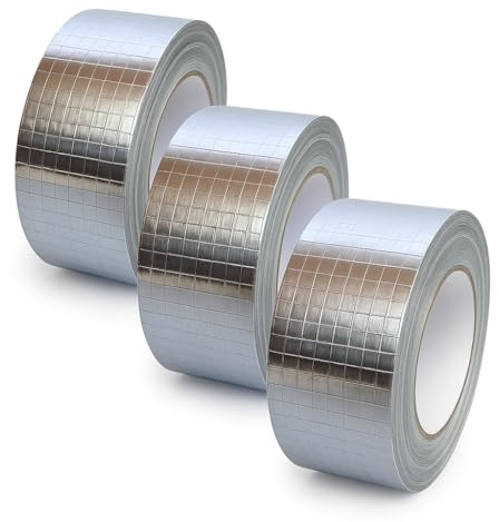 4INSTALATOR Alu Klebeband Pack 3 Rollen Aluminiumband 50mm x 45m Aluminium netzverstärkt hitzebeständig für Rohrisolierung Lüftungs- und Klimaanlagen Metallisches Dichtband