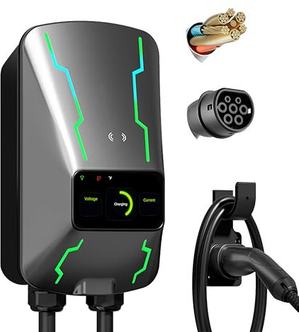 WOUEJ Station de Charge Domestique 22 KW pour Voitures électriques - Charge Rapide - Étanche IP65 - Contrôle par Application - Compatible avec Toutes Les Voitures (7KW (32A, 1 Phase, 5M))