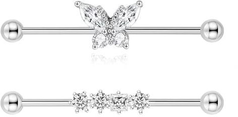 Gojewen Industrial Piercing Bar 38mm Chirurgenstahl 14G Scaffold Cartilage Ohrring Piercing Schmuck Herz Schmetterling Silber Gold