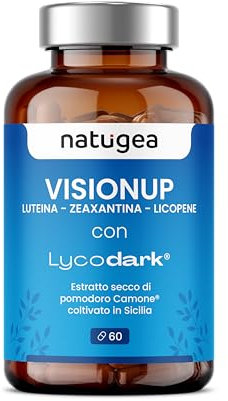 Natugea Visionup - Integratori con Luteina e Zeaxantina per la Salute degli Occhi, con Licopene, Vitamina C, Zinco e Ingredienti Naturali, Azione Antiossidante, 60 capsule, Vegano, Made in Italy