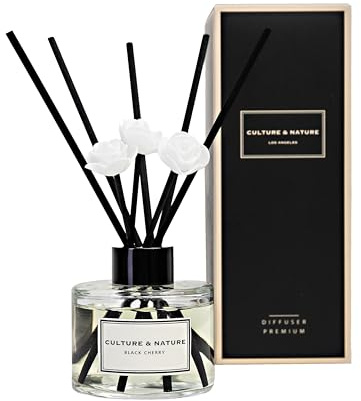 CULTURE & NATURE Reed Diffuser Set 4oz (120ml) Black Cherry Scented Diffuser with Sticks Home Fragrance Reed Diffuser for Bathroom Shelf Decor