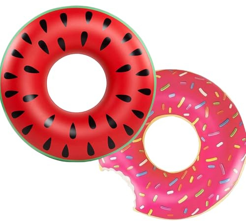 120 cm uppblåsbar badring för vuxna, simring, sommarbadring för vuxna och barn (röd + rosa)