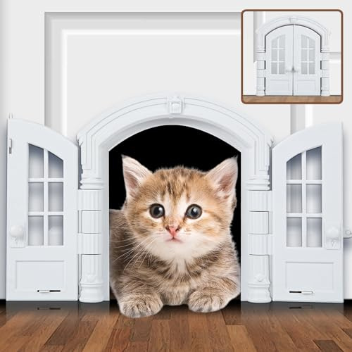 Katzentür Innentür, 180° Öffnungs Katzentür für Außentür, Haustiertüren für Katzen, Kätzchen und kleine Hunde (Weiß)