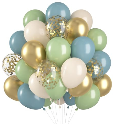 Ballonger grön blå guld, 60 st ballonger födelsedag grön blå ballong latexgrön guldblus för födelsedag, babyshower, bröllop, båge, dekorationer