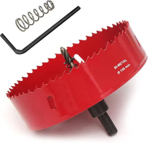 Scie cloche bi-métal M42 HSS - 150 mm - Rouge - Pour bois, aluminium, cloison sèche, tube en plastique