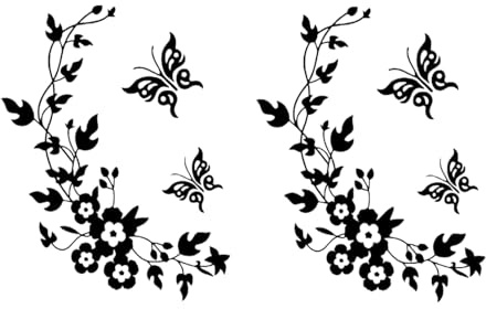2 x Wandaufkleber, Motiv: schwarzer Schmetterling, Blume, abnehmbares Wandbild, DIY-Dekoration