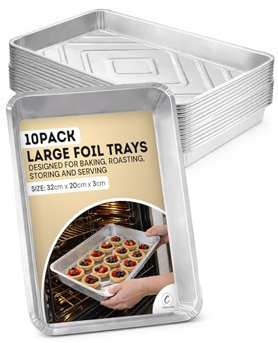 Coselena Foil Baking Tray 32 x 20 cm – 10 Pack Heavy Duty Disposable Aluminium Foil Trays for Baking, Cooking, Roasting, BBQ, Meal Prep and Food Storage