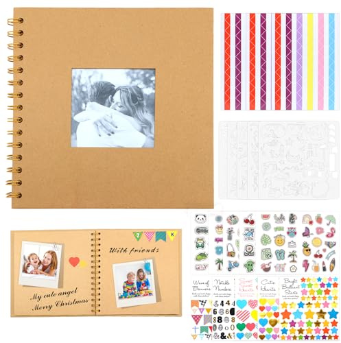 Solivive Fotoalbum zum Selbstgestalten, 60 Seiten DIY Fotoalbum, 20,5x20,5cm DIY Einkleben Photo Album, Quadratisches Hardcover-Scrapbook für Baby Familie Jahrestag Geburtstags Valentinstag Hochzeit