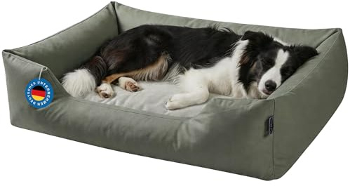 Zedelmaier ergonomisches Hundebett für mittelgroße Hunde L 90×68cm Olivgrün | Hundekörbchen waschbar, Bezug abnehmbar, Bequeme Matratze, hoher kratzfester Rand, Hundekorb oben & seitlich wasserdicht