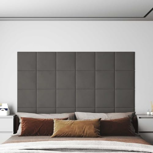 sephironlbb Wandkopfteile 12 Stück Dunkelgrau Samt Wandkissen Polsterkopfteil mit Holzwerkstoffbasis für Schlafzimmer Doppelbett Komfort und stilvolle Deko, rechteckiges Design, Wandmontage