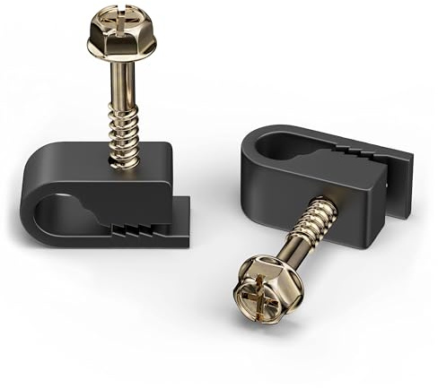 THE CIMPLE CO Single Cable Clips with Screws - 1/4 Inch Coaxial Cable Clamps Outdoor - Exterior Cord Management for Coax, CAT Ethernet, Electrical Wire - Screw Clamps for Wires - 100 PCS, Black