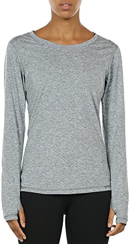icyzone Damen Laufshirt Langarm Sport Shirt mit Daumenloch Fitness Yoga Oberteil