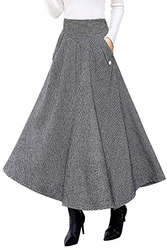 Plus Size Skirts for Women Curvy Fall Winter High Waisted A Line Midi Long Maxi Victorian Skirt, Black and White, M