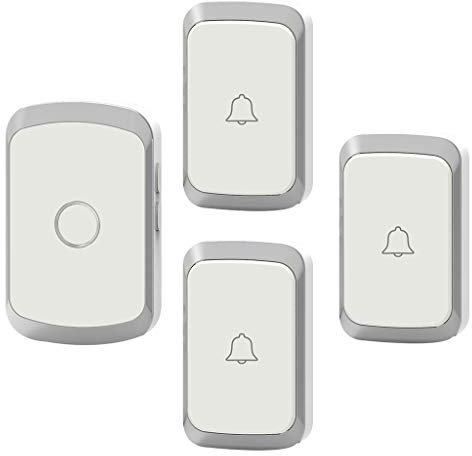LIUXIUER Wireless Doorbell Waterproof, 4 Volume Levels/300M (984FT) Range Wall Plug-In Cordless Doorbell, 3 Transmitters And 1 Receiver, 36 Volume Ringtones/Intelligent Flashing Light Remind,Silver