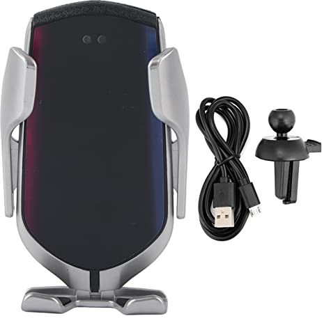 Cargador inalámbrico para automóvil, Cargador inalámbrico rápido para automóvil Sensor infrarrojo Modo silencioso R1(Plata)