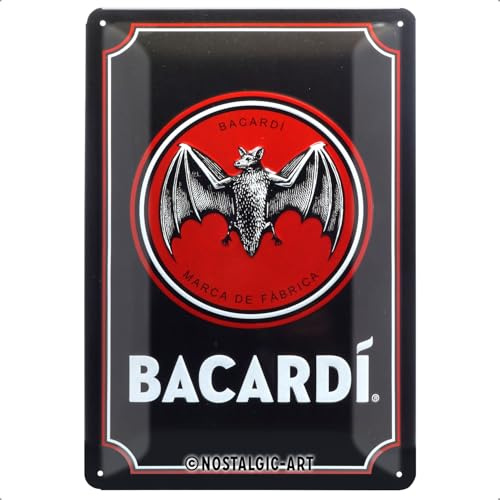 Nostalgic-Art 22319 Retro Blechschild BACARDI – Logo Black – Geschenk-Idee für Rum-Fans, aus Metall, Vintage-Design zur Dekoration, 20 x 30 cm