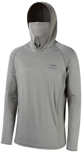 BASSDASH UPF 50+ Men’s Long Sleeve Fishing Shirt with Mask UV Neck Gaiter Hoodie (Ash Grey, 4X-Large)