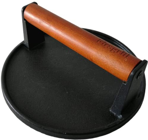 Firsgrill Burger Press 7.08 Round,Heavy-Duty Cast Iron Smash Burger Press Meat Steak With Wood Handle for Blackstone Camp chef Pitboss Weber Griddle Grills(Round)
