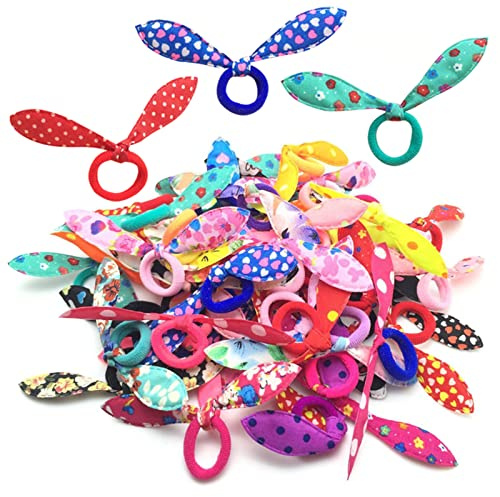 ILamourCar 100 Pieces Hair Ties, Elastic Hairbands Ponytail Holders Hair Tie, Baby Hair Bands, Bunny Ears Hair Tie for Girls and Little Girls Baby Kids, Multi-colored