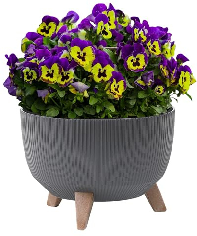 MELTOM Blumentopf Schale mit Füßen Einsatz Kräutertopf Übertopf Pflanzschale Eco Recycled Anthrazit M+ 33 cm für Innen- und Außenbereich