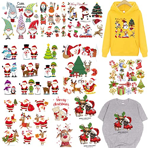 11 Blatt Weihnachten Bügelbilder für T-Shirt, niedlicher Schneemann, Weihnachtsmann, Elch-Applikationen, Wärmeübertragung, Vinyl-Aufkleber, Stoff, DIY-Bastelbedarf