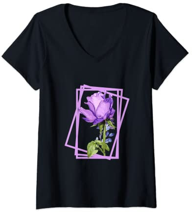 Mujer Rosa Cultivar Noble de color lila Camiseta Cuello V