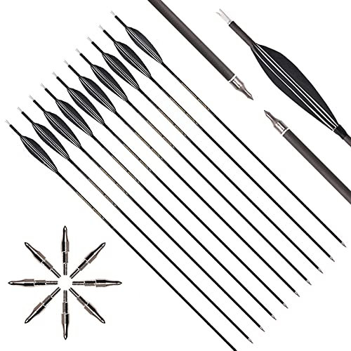 ACCMOS 12Stück Spine 300 350 400 500 600 700 800 Jagdpfeil ID 6,2 mm Schwarz Schiffchen Shuttleform Feder, für Recurve-Bogen Compound-Bögen Bogenschießen (Spine 500, 27inch)