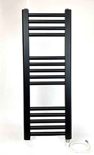 Greened House 300w x 800h Black Electric Straight Heated Towel Rail Bathroom Radiator