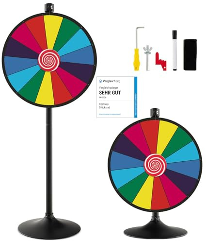 COSTWAY 24 Ruleta de La Suerte, Ruleta de Juego con Soporte de Doble Uso, Marcador y Borrador de Pizarra Blanca, Rueda de la Fortuna Ajustable para Carnavales, Ferias(24 Pulgadas, Estilo 2)