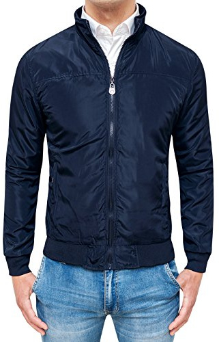 Evoga Giacca giubbotto uomo casual giubbino trench impermeabile primavera estate bomber (L, Blu Scuro)